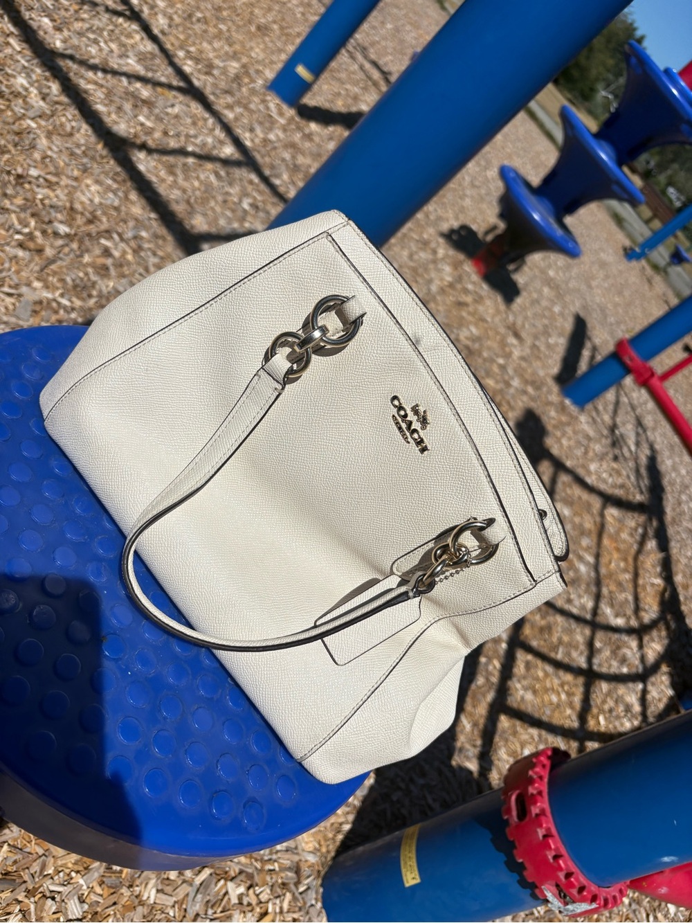 Coach Cream Pebbled Leather Tote with Gold Hardware